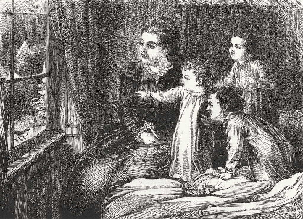 CHILDREN. A Christmas Visitor 1870 old antique vintage print picture