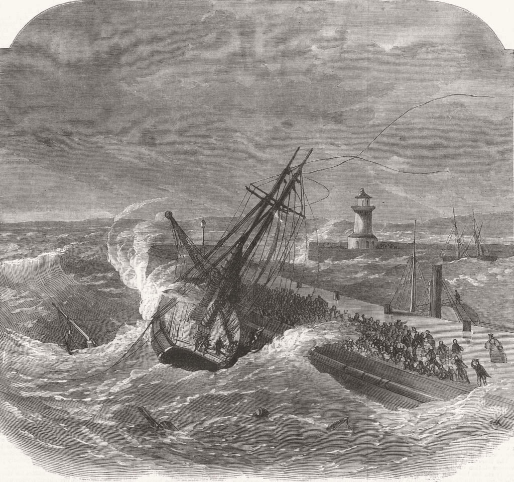 KENT. Portuguese Schooner wreck, Ramsgate Pier 1870 old antique print picture
