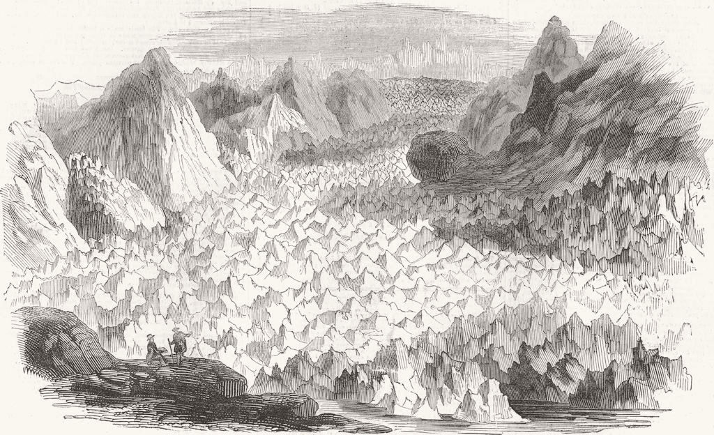 SWITZERLAND. Gt Glacier of Lauteraar 1844 old antique vintage print picture