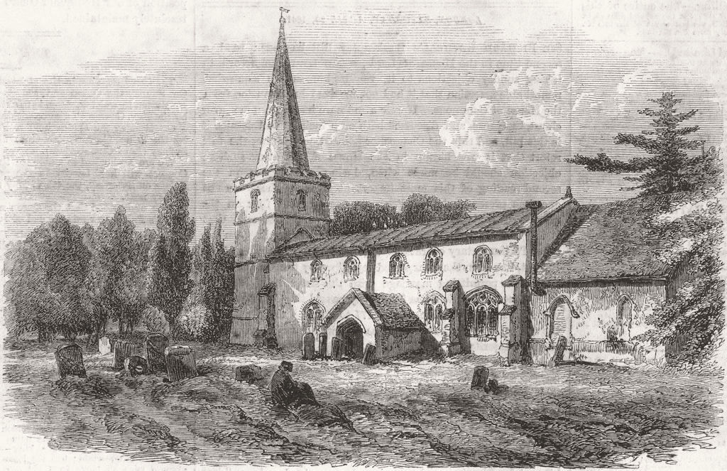 Associate Product CAMBS. Madingley Church, nr Cambridge 1861 old antique vintage print picture
