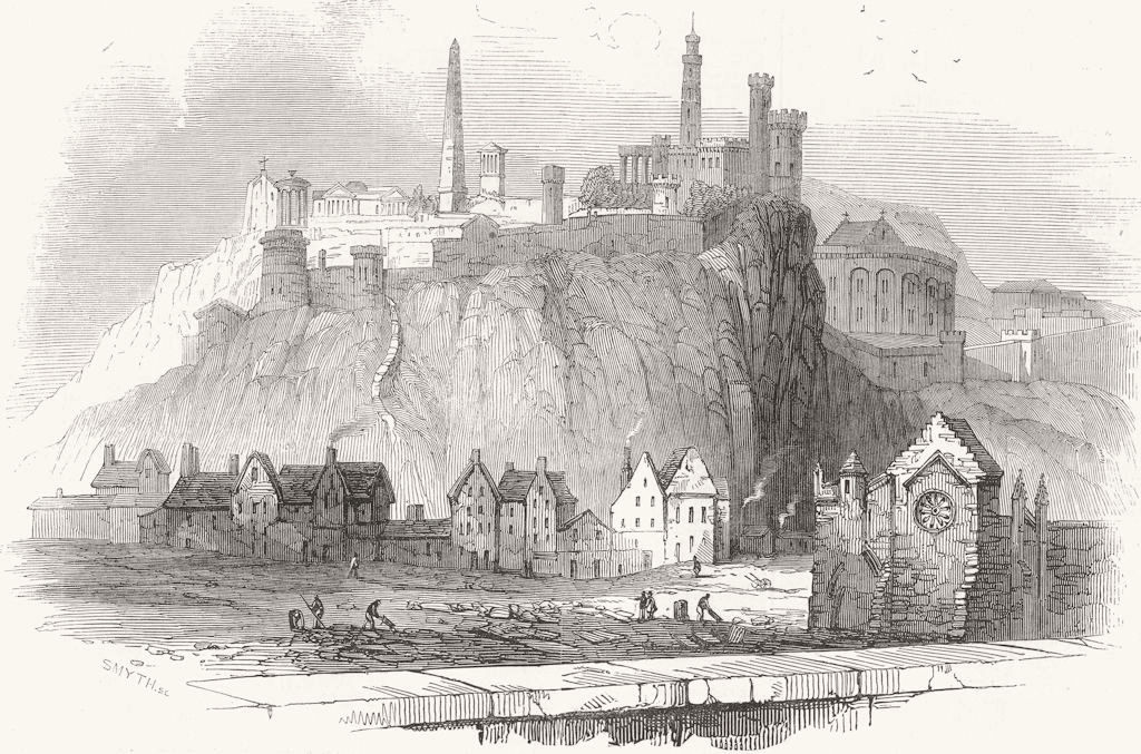 SCOTLAND. Martyrs Obelisk, Edinburgh 1845 old antique vintage print picture