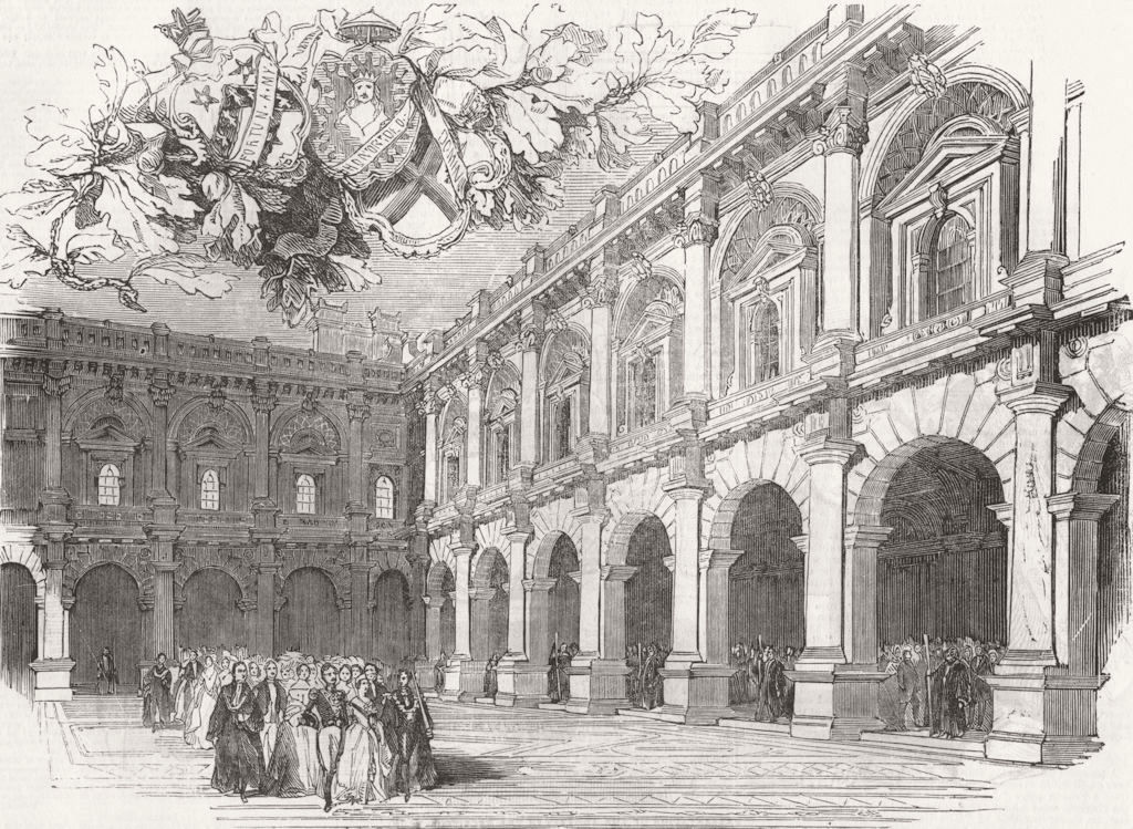 LONDON. Royal Exchange opening. Merchants Area 1844 old antique print picture