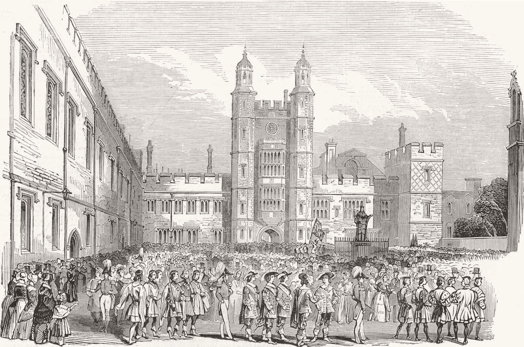 Eton College. Eton Montem. Procession in the Quadrangle. Berkshire 1844 print