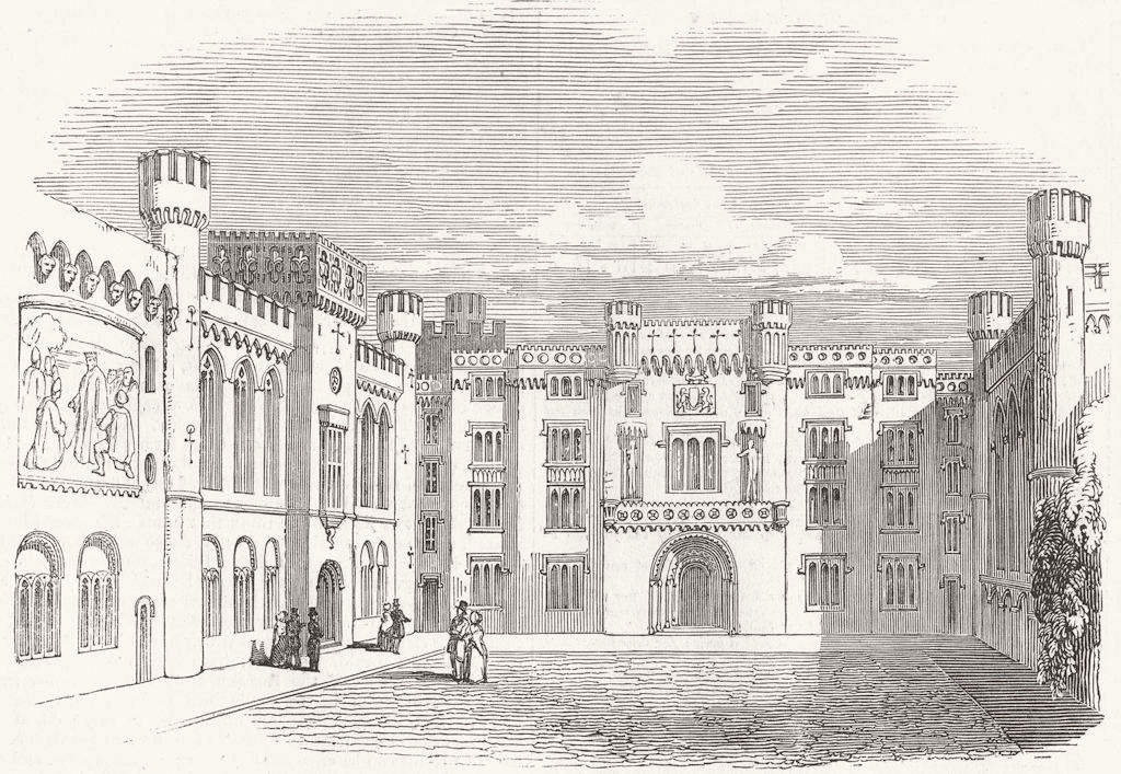 Associate Product SUSSEX. Arundel Castle-The Quadrangle 1845 old antique vintage print picture