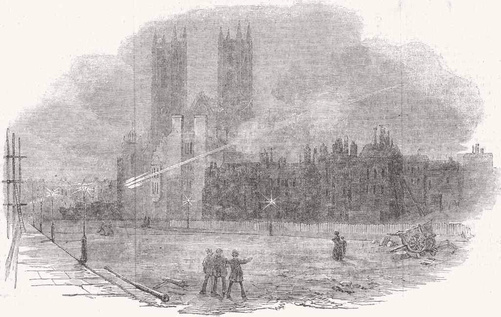 LONDON. Meteor seen at Westminster 1854 old antique vintage print picture