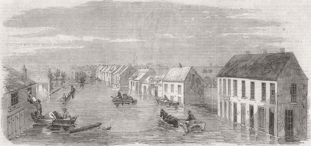 DONCASTER. Flood, of Marsh Gate 1854 old antique vintage print picture