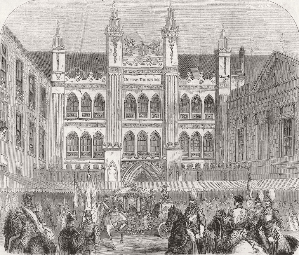 LONDON. Guildhall of City of London 1858 old antique vintage print picture