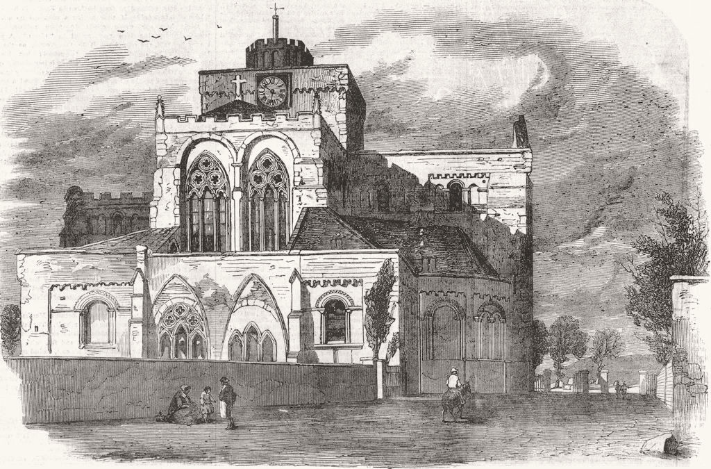 Associate Product HANTS. East front of Abbey Church, Romsey 1855 old antique print picture