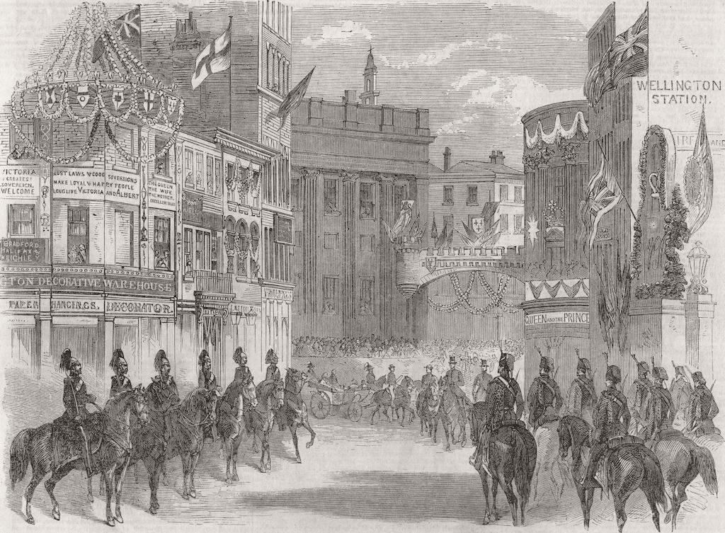 LEEDS. Departure of Queen from for Scotland 1858 old antique print picture