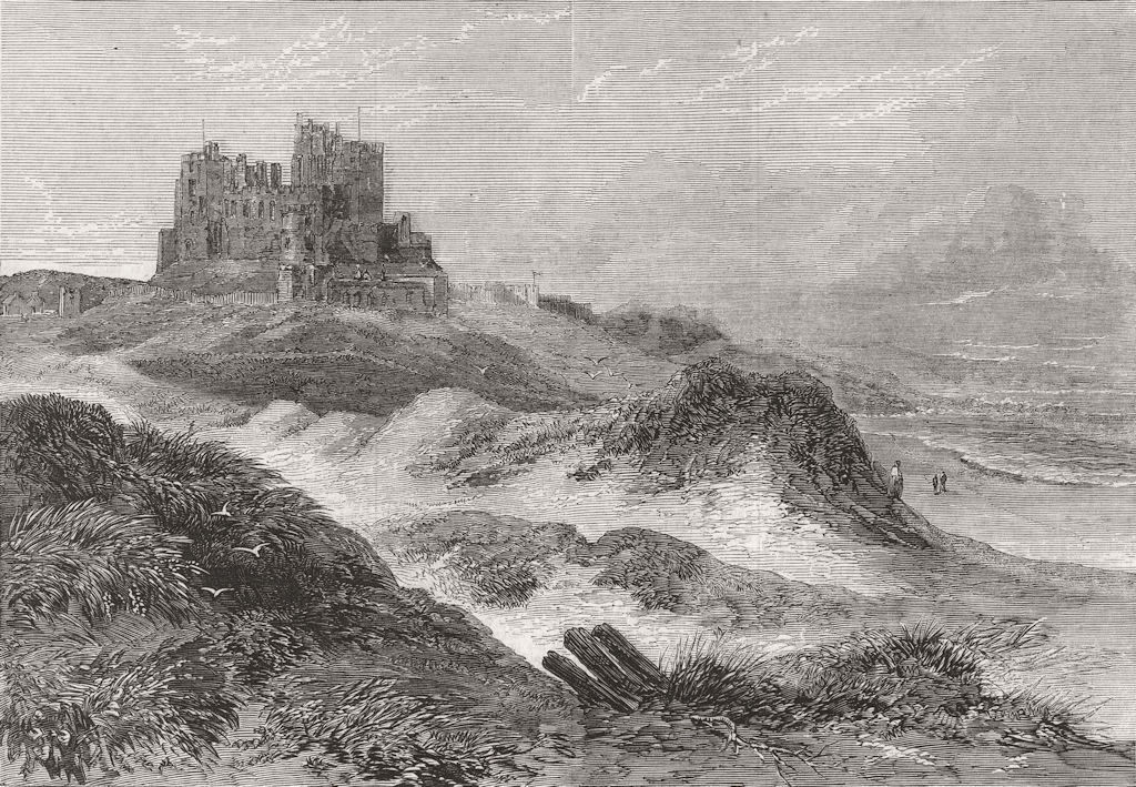 NORTHUMBS. Bamburgh Castle 1859 old antique vintage print picture