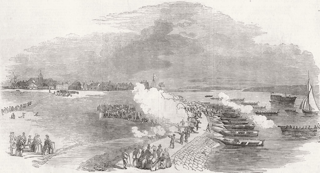 SHEERNESS. Dockyard Brigade attacking Queenborough 1852 old antique print