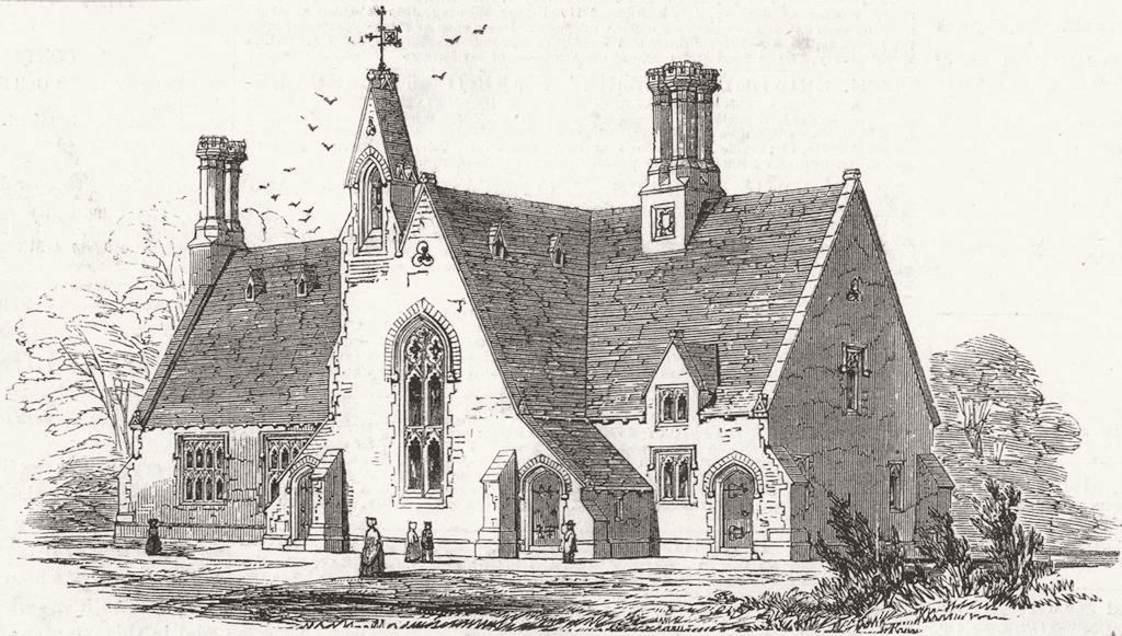 MIDDX. National schools & Ashley Memorial, Harrow 1851 old antique print