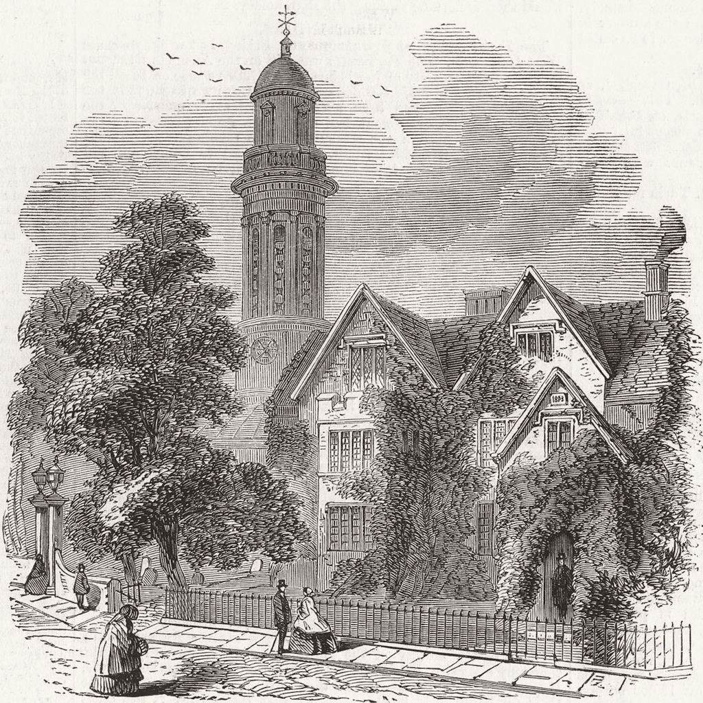 OXON. Banbury. Church & Parsonage  1859 old antique vintage print picture