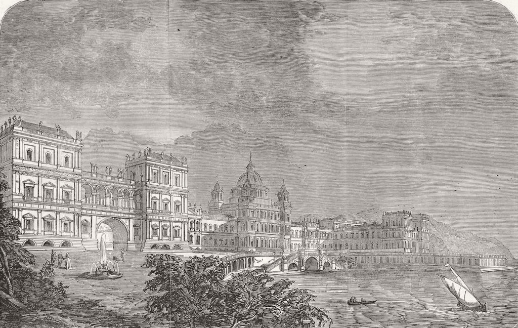 PALACES. Royal Academy prize design(Marine Palace) 1851 old antique print
