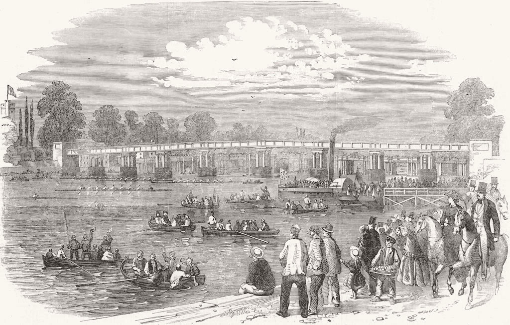 LONDON. Thames regatta-start for gold cup 1856 antique print picture