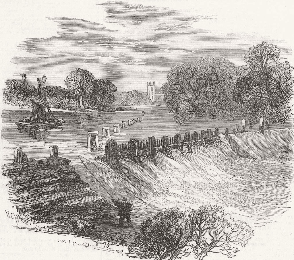 Associate Product LONDON. Angling. Fish-Ladder, Hampton 1865 old antique vintage print picture