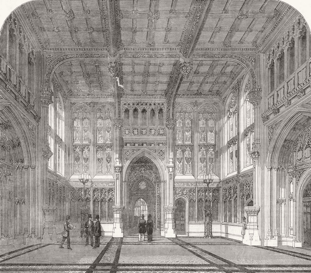 HOUSES OF PARLIAMENT. Westminster. new. Lobby Commons 1852 old antique print