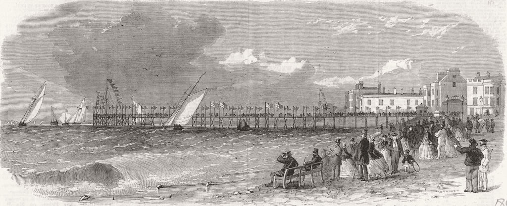 The new pier at Bognor, Sussex 1865 old antique vintage print picture