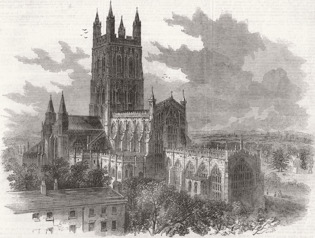 GLOS. Gloucester Cathedral-East 1856 old antique vintage print picture