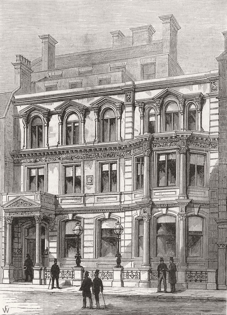 LONDON. New building of city Carlton Club 1880 old antique print picture