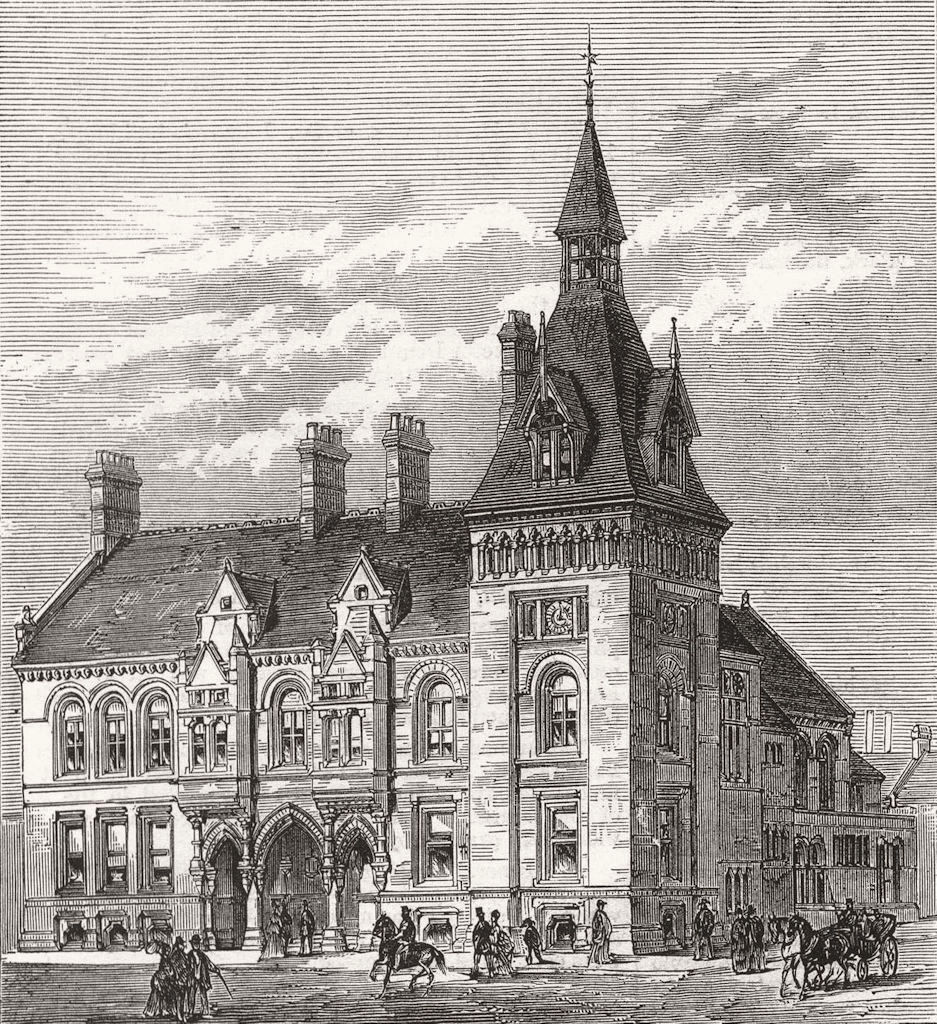 STAFFS. New Townhall, West Bromwich 1875 old antique vintage print picture