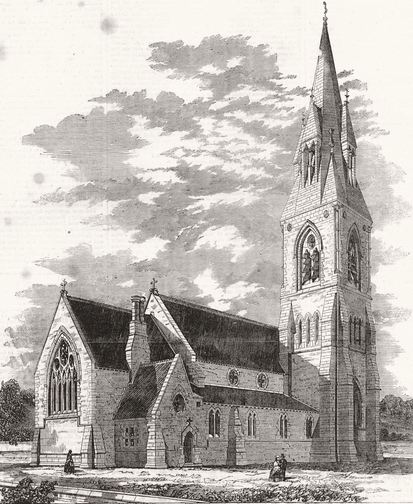 Associate Product BUCKS. New church, Stantonbury, Wolverton 1858 old antique print picture