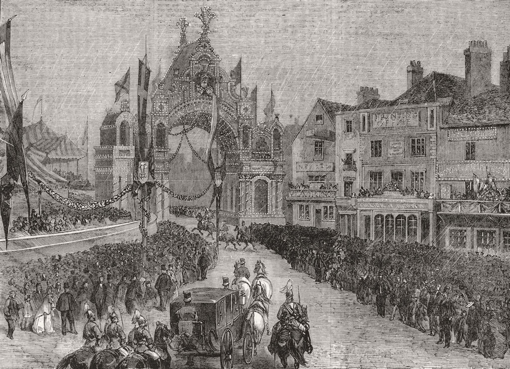 Associate Product CASTLE HILL. Royal cortege approaching arch, Windsor 1863 old antique print