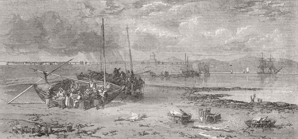 SCOTLAND. Newhaven Pier. Fishing-Boats arrived 1862 old antique print picture