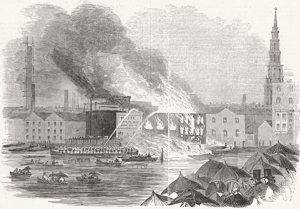 BLACKFRIARS. Conflagration, Price's Wharf  1845 old antique print picture