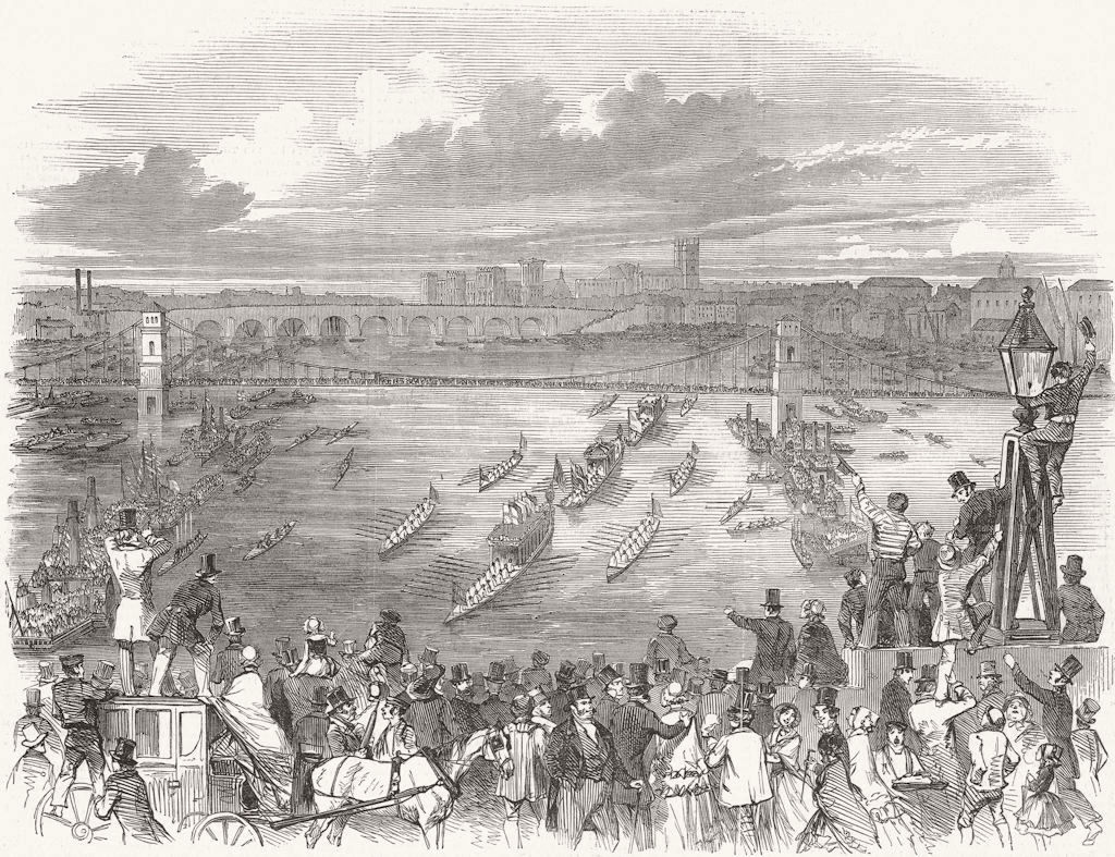 WATERLOO BRIDGE. Parade seen Westward from 1849 old antique print picture