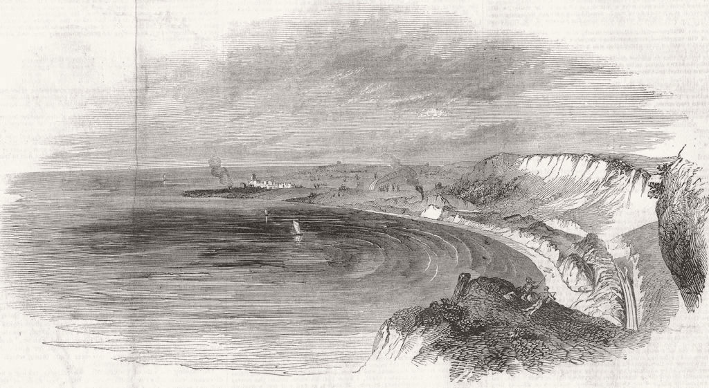FOLKESTONE. Sea-coast railway line between & Dover 1846 old antique print