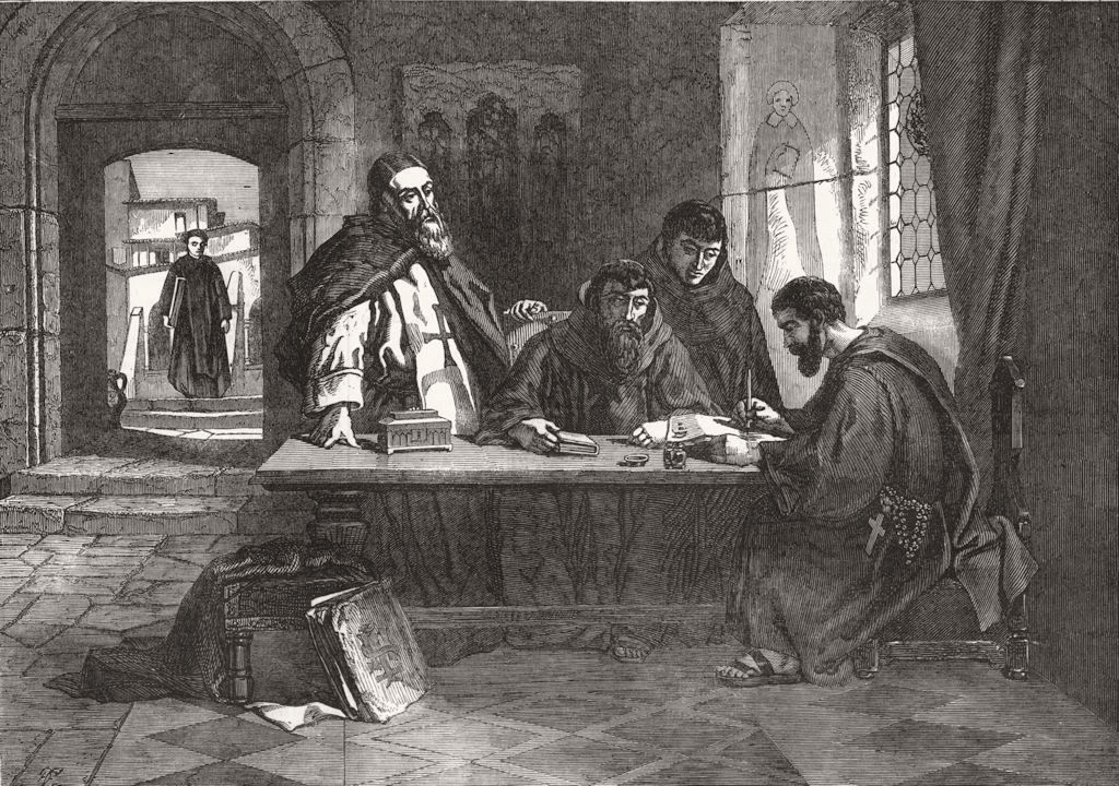 RELIGIOUS. A monk instructing others 1853 old antique vintage print picture