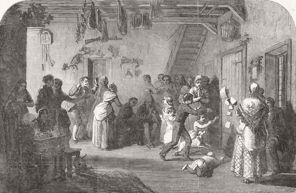 SOCIETY. New Year's Eve. Breaking cake 1852 old antique vintage print picture