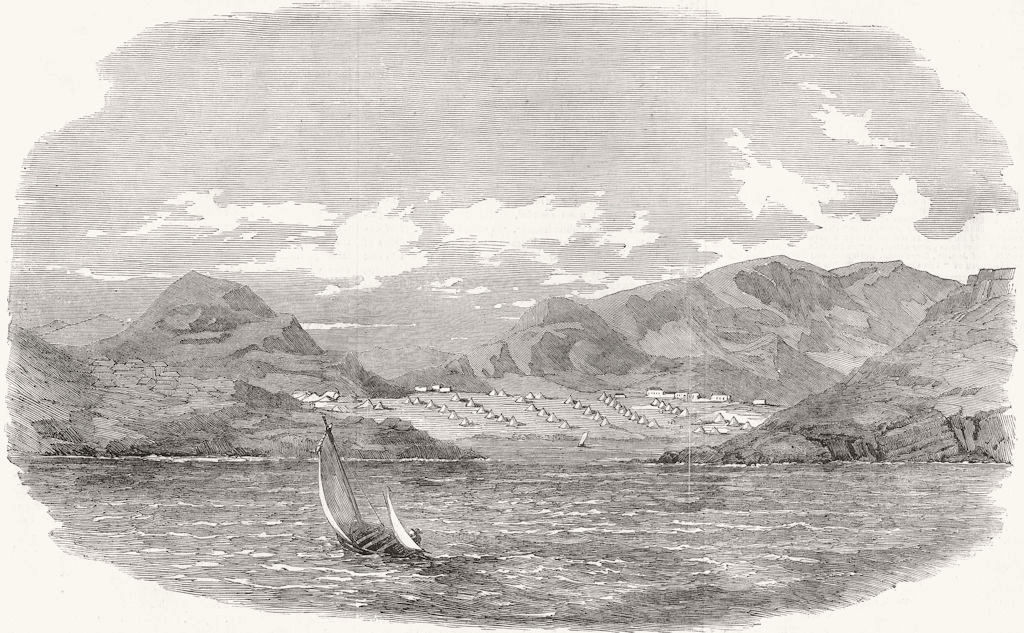 PIRAEUS. English, French Camps, from Gulf of Aegina 1854 old antique print