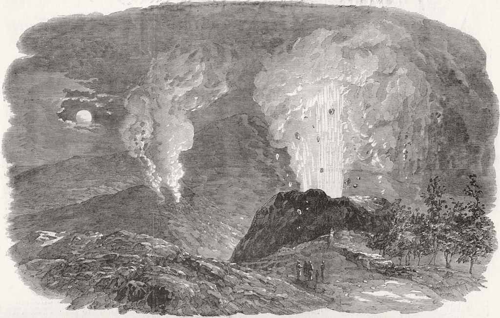 ITALY. Etna, Eruption-new crater 1852 old antique vintage print picture