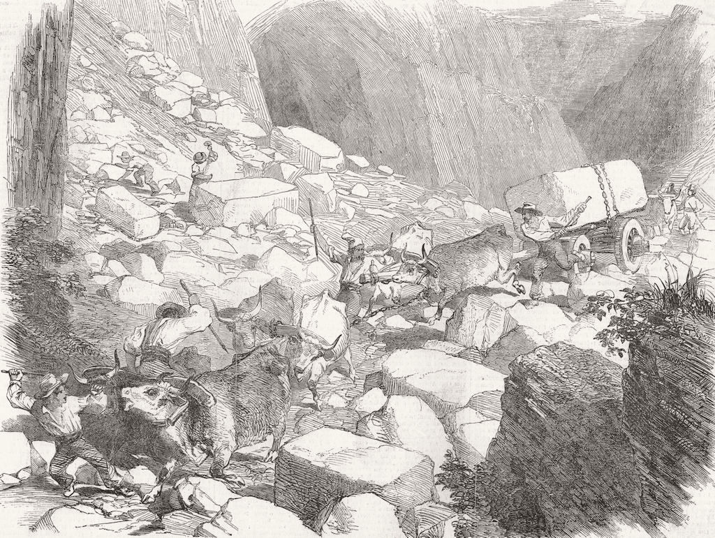 ITALY. The Marble Quarries of Carrara 1852 old antique vintage print picture