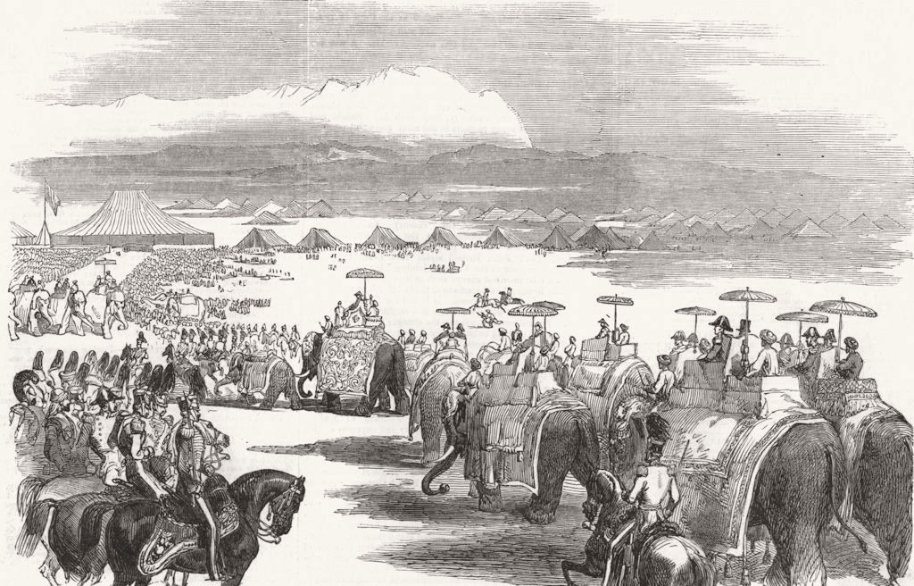 INDIA. Gov-General, Elephants, camp, Kashmir 1851 old antique print picture