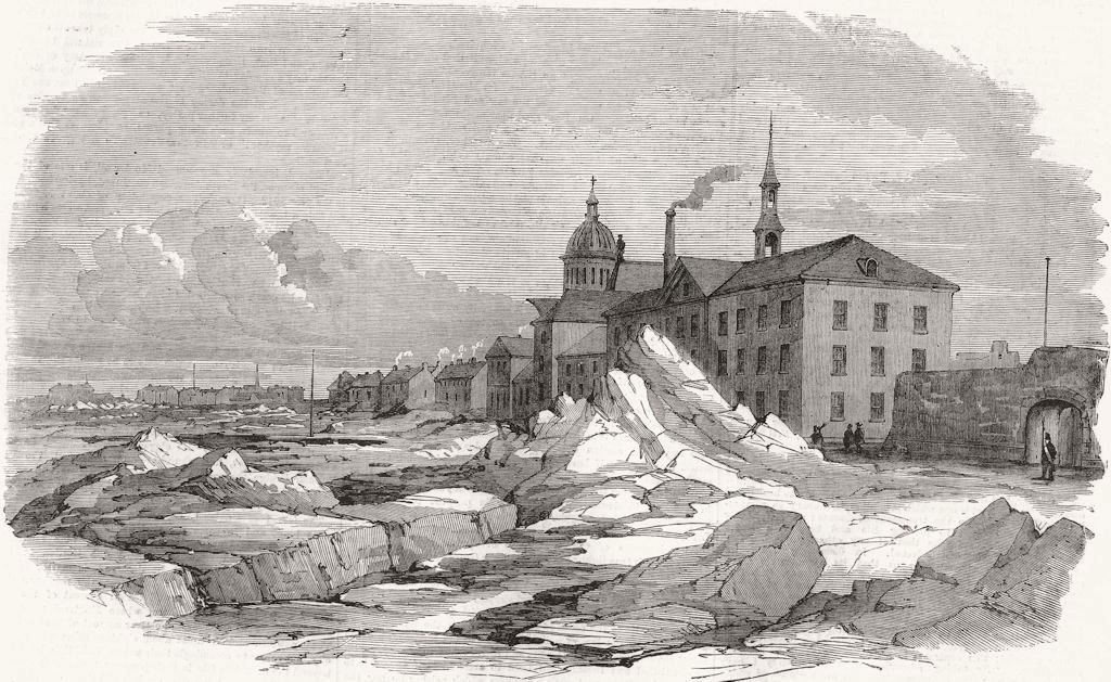 CANADA. Breaking up of ice, St Lawrence, Montreal 1859 old antique print