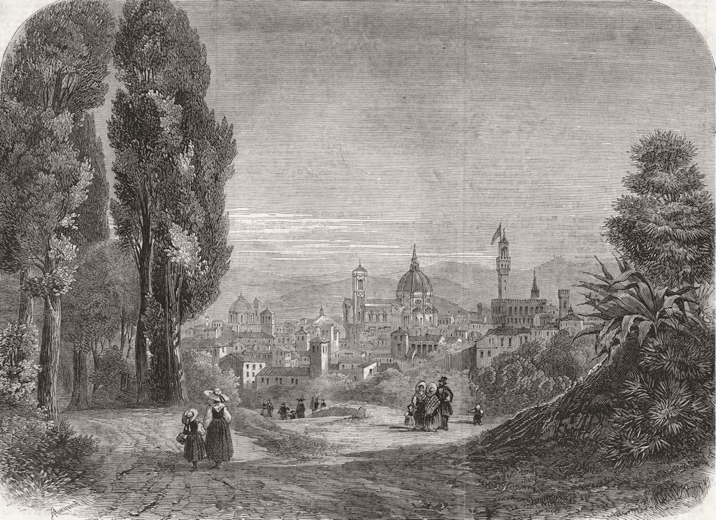 ITALY. War-Florence, from Boboli Gdns 1859 old antique vintage print picture