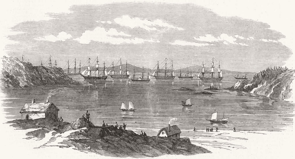 Associate Product SWEDEN. Baltic fleet, Anchor, Elgsnabben Bay 1854 old antique print picture