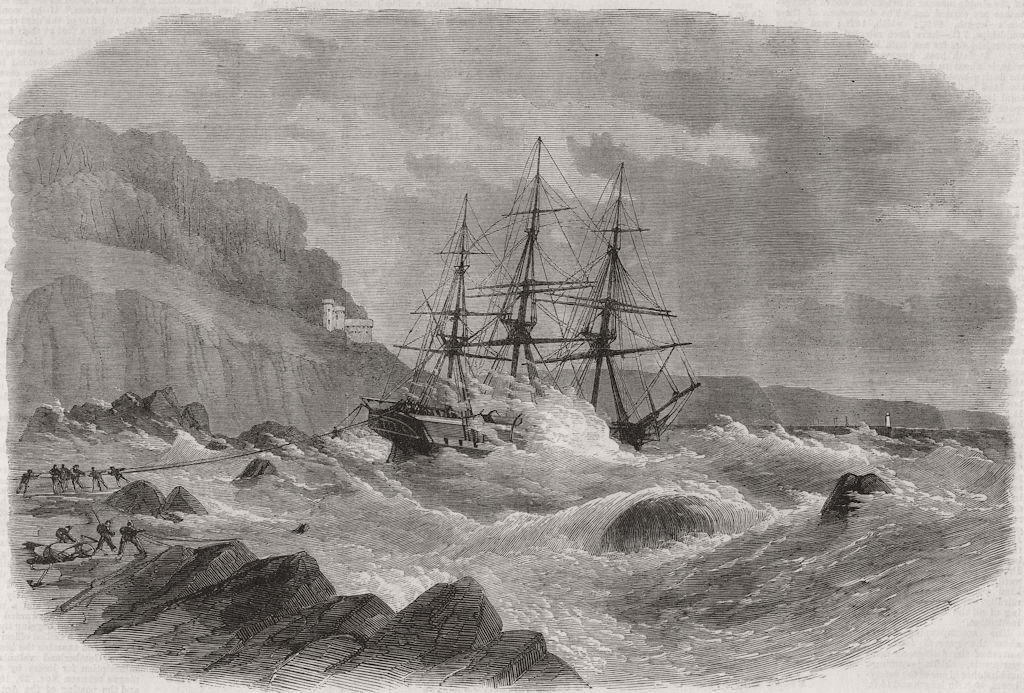 DEVON. Shipwreck, Picklecombe guns, Plymouth Sound 1867 old antique print