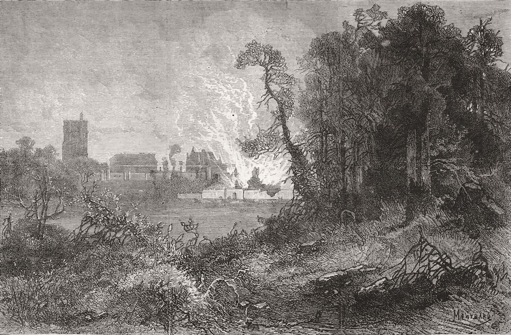 FRANCE. Cartridge explosion, Chateau De Vincennes 1871 old antique print