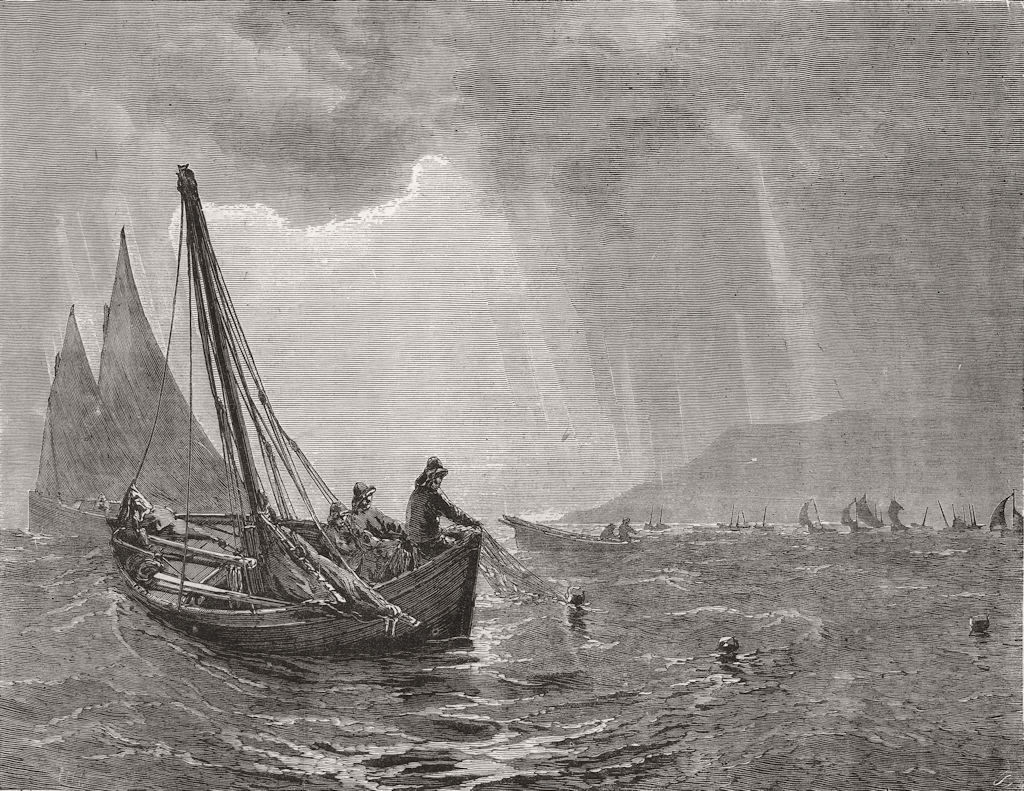 SEASCAPES. Herring Fishery-Hailing nets 1871 old antique vintage print picture