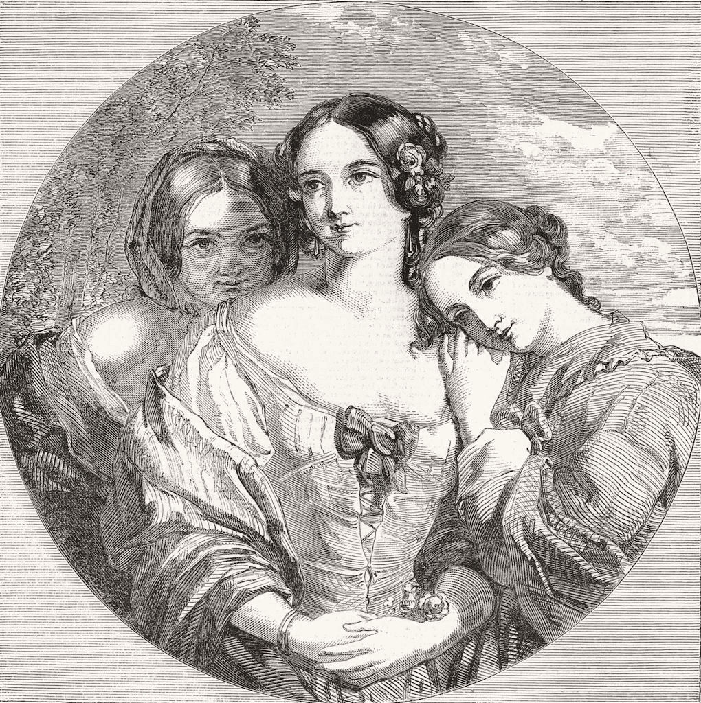 PRETTY LADIES. Rose, Shamrock & Thistle 1851 old antique vintage print picture