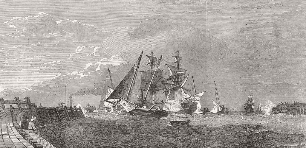 NORFOLK. Vessels leaving harbour of Gt Yarmouth 1851 old antique print picture