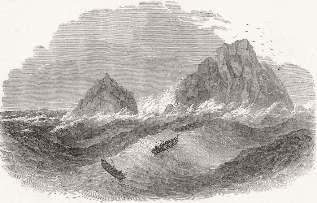 CORNWALL. Brig Wreck, Brisson Rocks 1851 old antique vintage print picture