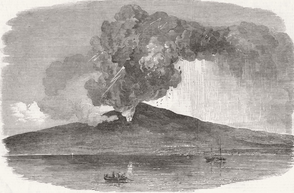 ITALY. Etna, Eruption-from sea 1852 old antique vintage print picture