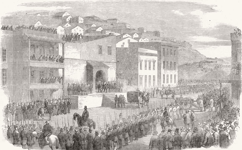 SAN FRANCISCO. Lynch mob taking prisoners to jail 1856 old antique print