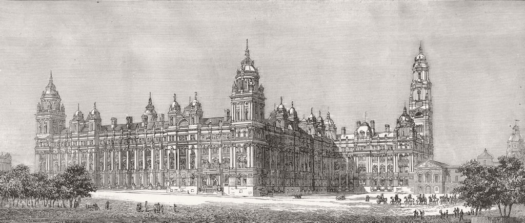 Associate Product LONDON. Admiralty & war office building design 1884 old antique print picture