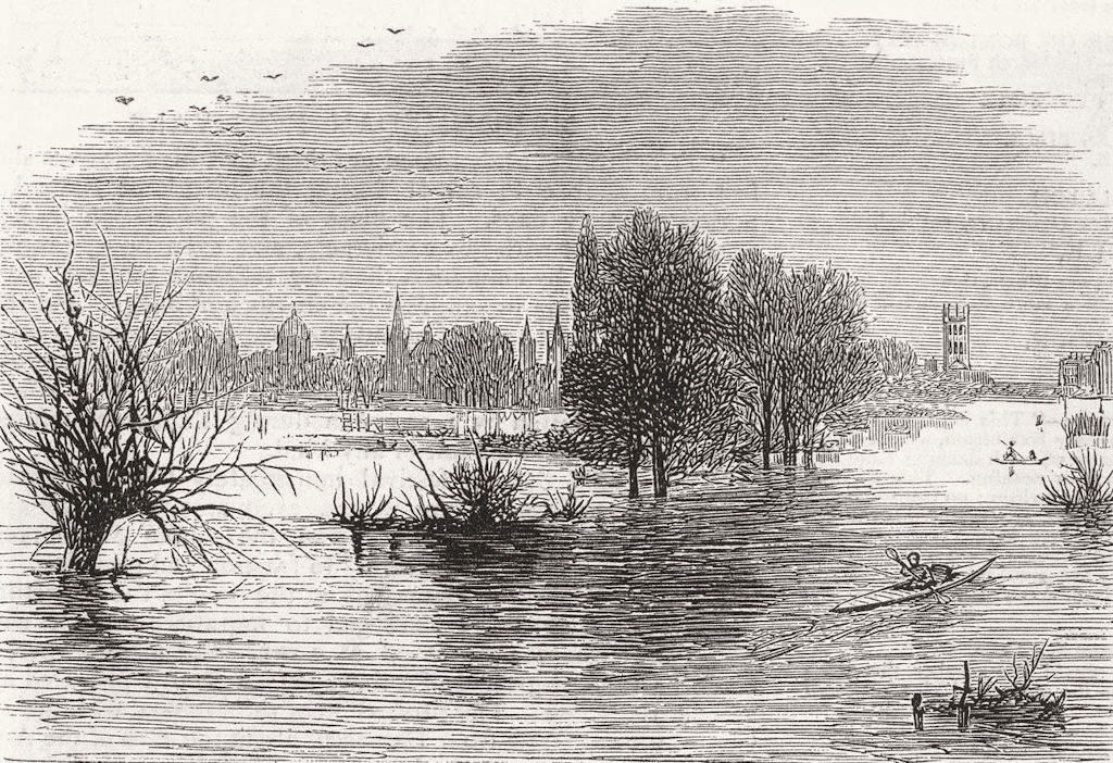 OXON. Floods. Oxford from river 1875 old antique vintage print picture